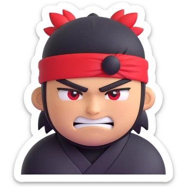 angry ninja emoji, red headband, furrowed brows, clenched teeth sticker
