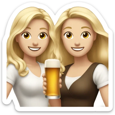 one white girl with blonde hair and one white girl with brown hair cheers alcohol very happy sticker