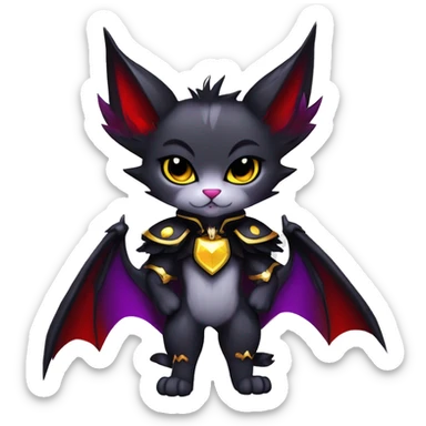 Anthro-Cute-Edgy-Cool-Vampiric-Batty-Cat-Black-Purple-Red-Grey-White-Yellow-Contrast-Colors-Fantasy-Fur-Sona-Chibi-Shiny-Fakémon-Hybrid with horns and fangs and collar full body sticker