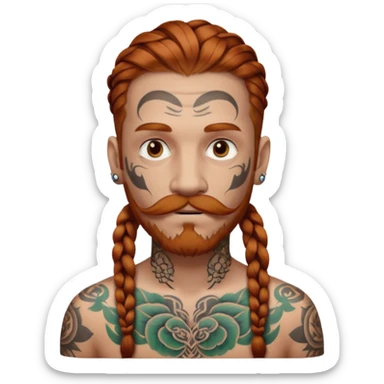 dark ginger braids man very white old very tattoed with the whitest mustache ever sticker