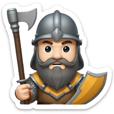 gimli the dwarf, dark beard, gray metal helmet, battle axe sticker