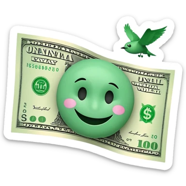 flying dollar banknote with a sad smiley face, dynamic, expressive style similar to 💸 emoji sticker