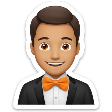 a bold man with orange bowtie sticker