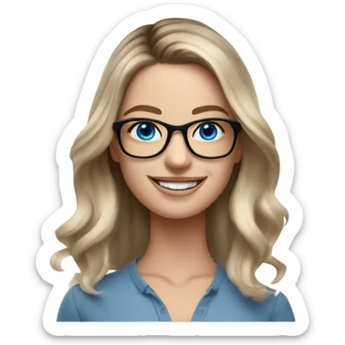 Shoulder length Balayage pale model lady with glasses and blue eyes happy  sticker