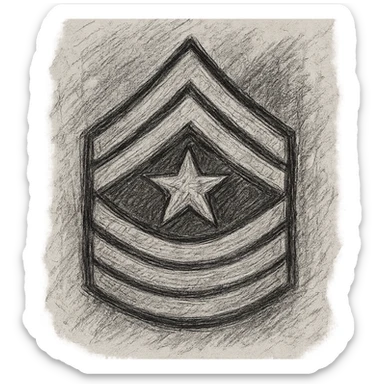 military rank insignia, hand-drawn sketch style, black and white, textured lines sticker