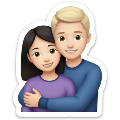 Asian girl hugging white boy sticker