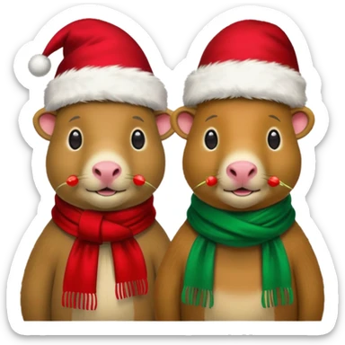  capybaras with christmas atire  sticker