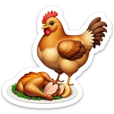 a chicken eating a roast chicken sticker
