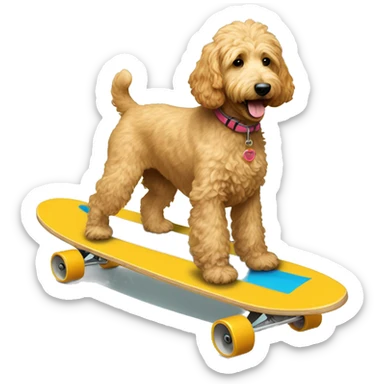 Goldendoodle riding a long board sticker