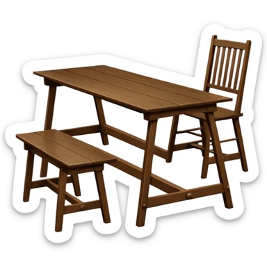 A glass topped rectangular trestle table with a high-backed chair on each short side and a bench on each long sided  sticker