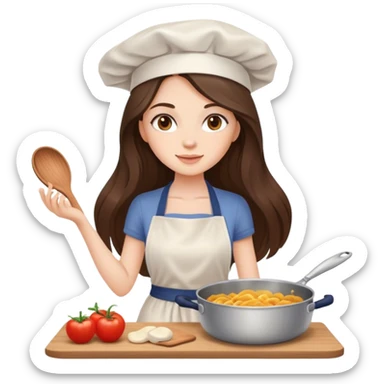 beautiful pale brunette girl with long hair cooking sticker