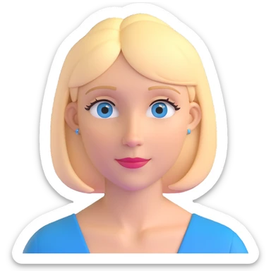 Mrs. Maria, math and artificial intelligence teacher, no glasses, thin nose, blonde eyebrows, blonde bob hair, blue eyes sticker