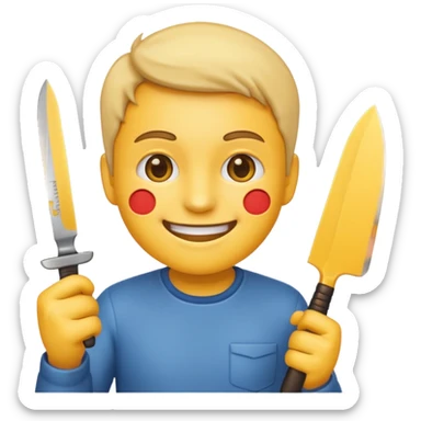 normal smile emoji 🙂 holding knife emoji in right hand sticker