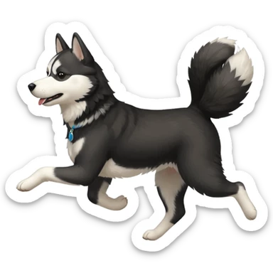 a black and white husky dog running towards the left facing left side profile sticker