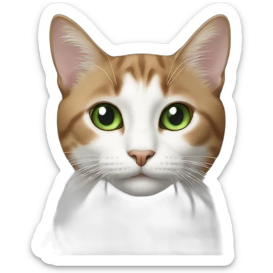 Cat brown White and black Green eyes sticker