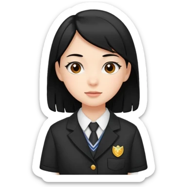 a middle school girl in a school uniform and black hair sticker