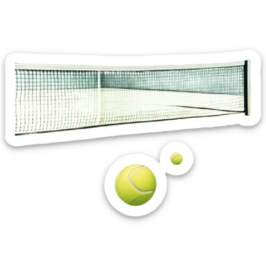 A tennis court with perfectly marked lines and a tennis ball resting near the baseline. The scene highlights the open space of the court, with a net dividing the two sides, capturing the focus and athleticism of the sport. sticker