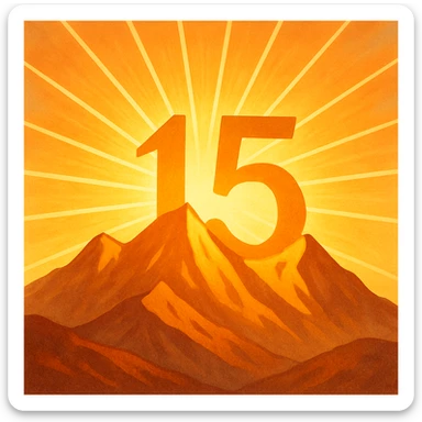 sunshine rising from mountains with the number 15 visually integrated sticker