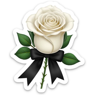 a white rose tied with a black velvet ribbon sticker