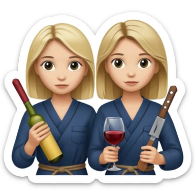 Marykate and Ashley holding wine and machete  sticker
