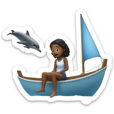 girl is watching dolphins from sailboat sticker