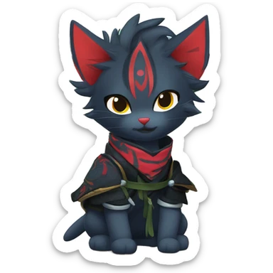 Edgy Shy Anthro Samurai cool pretty dark Litten-Pokémon-cat-fursona-animal techwear bandana sticker