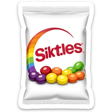 An extremely minimalist Skittles package, simple rainbow stripe design with a few green candies. Very clean and simplified. sticker