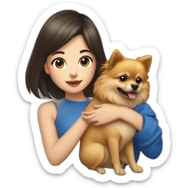Girl with bang cut and golden Pomeranian dog and blue snake in hand sticker