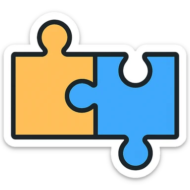 puzzle icon with two connected pieces, geometric, modern sticker