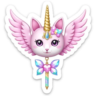 Kawaii decora cutecore starlight staff with wings and cute unicorn cat charms sticker