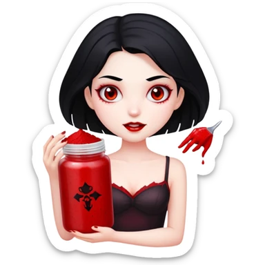 A  vampire girl with a black hair holding a red body scrub  sticker