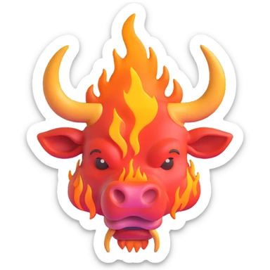 text 'NBS' in front of a stylized 3D bull, both outlined in flames, transparent background, Discord emoji style sticker