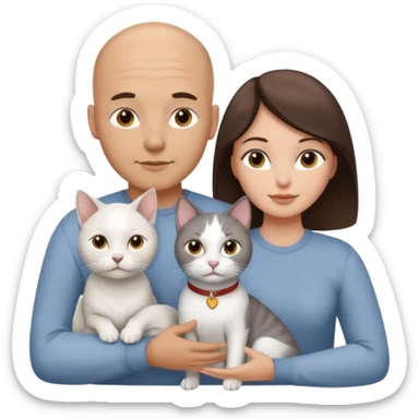 Bald guy and brunette girl with a white dog and Grey cat sticker