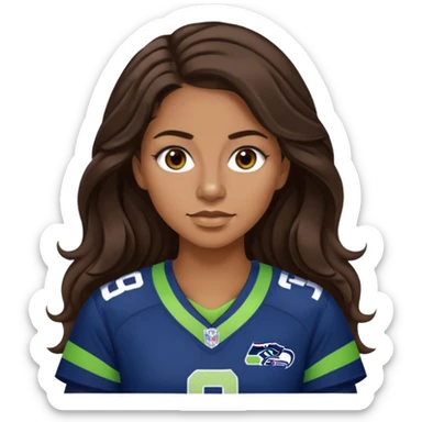 Long wavy Dark brown hair, brown eyes with small nose ring of seahawks fan women sticker