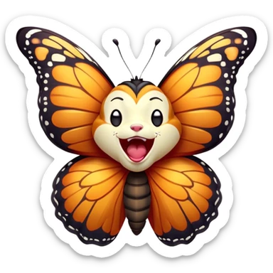 Cinematic Realistic Cute Yawning monarch Butterfly Portrait Emoji, Head tilted slightly with a dramatic, wide-open yawn, showcasing soft, downy ruby wings with gentle droop and half-closed, drowsy eyes rendered in exquisite natural detail, high shine, relaxed yet expressive, styled with a dash of delicate floral charm, soft glowing outline, capturing the essence of a sleepy yet affectionate red butterfly that appears ready to rest its vibrant wings in quiet slumber! sticker