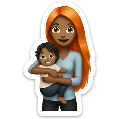 Girl with long orange hair holding baby boy with black hair  sticker
