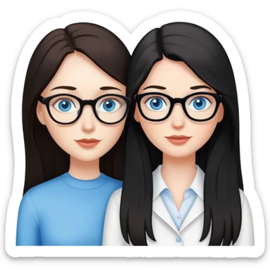White skin long black haired woman with blue eyes with white skin long brown haired woman with blue eyes and glasses in love sticker