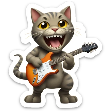 Cat playing electric guitar riding on a dinosaur  sticker