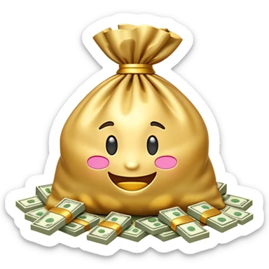 Luxury 3D emoji, overflowing money bag, stacks of cash, premium lighting, rich glossy look, ultra clean, transparent background


 sticker