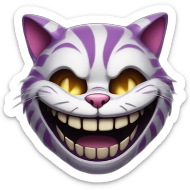 A Cheshire cat with a skull in its teeth. sticker