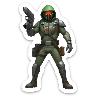 Martian Bounty Hunter aiming gun at the camera, full body sticker