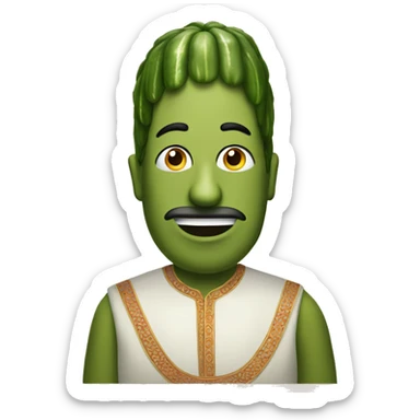 A pickle that has a face of a man wearing Indian clothes sticker
