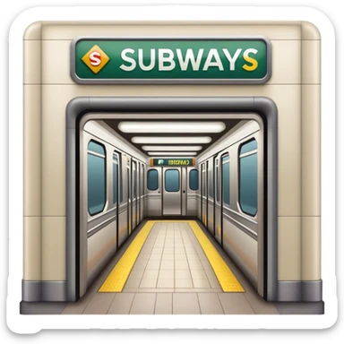 The entrance to the subway is down the stairs with a subway sign sticker