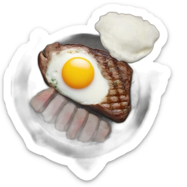 steak and eggs in a cast iron pot sticker