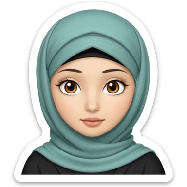 hijab with appear of some hair dark brown eyes and long lashes with and light  skin sticker