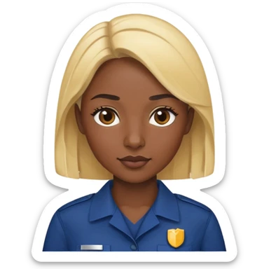 Dark skin women blond hear wearing dark blue work uniform sticker