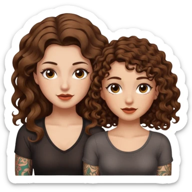 pact wink — long wavy brown hair tattooed woman and short tight curly brown hair woman — secret look sticker