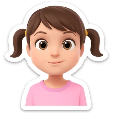 Little girl with pigtails zooming into her ear sticker