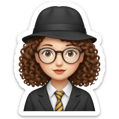 hatted girl with glasses and curly hair wearing tie sticker