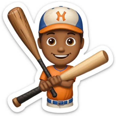 Wood log with a smiling face holding a baseball bat. sticker